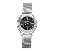 OIDEA Orologio analogico rotondo da donna: orologio da polso al quarzo semplice vintage scala dei numeri romani, cinturino in rete in acciaio inox, regalo, Nero , Bracciale
