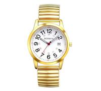 OIDEA Orologio con cinturino elastico da uomo: orologio da polso rotondo al quarzo analogico cinturino in acciaio inox calendario sistema 24 ore scala numerica arabi - per regalo, oro, Bracciale