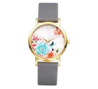 OIDEA Orologio da donna con cinturino in silicone: stile pastorale con fiori, quadrante rotondo, analogico, al quarzo, stile casual, Grigio