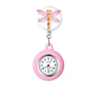 Oidea Orologio da infermiera per infermieri e medici: libellula decorativa in silicone con risvolto retrattile orologio da taschino con lancetta dei secondi a clip, rosa