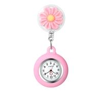 Oidea Orologio da infermiere per infermieri, medici: decorazione floreale retrattile con risvolto orologio da taschino con lancetta dei secondi in silicone a clip per donne e uomini, rosa