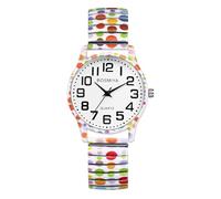 Oidea Orologio da polso da donna con cinturino elastico, con numeri grandi, facile da leggere, con stampa floreale, analogico, al quarzo, stile casual, Puntini colorati B