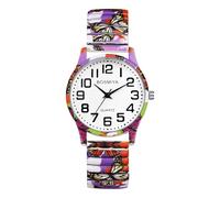 Oidea Orologio da polso da donna con cinturino elastico, con numeri grandi, facile da leggere, con stampa floreale, analogico, al quarzo, stile casual, Farfalla colorata.