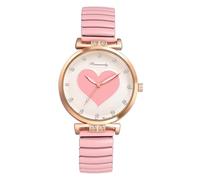 OIDEA - Orologio da polso da donna con cuore, elastico, nero, rosa, bianco, marrone, al quarzo, analogico, cinturino in acciaio inox, pietre scintillanti, elegante, regalo per le donne, vita