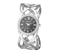 Oidea Orologio da polso da donna in oro con zirconia cubica, quadrante rotondo, analogico, al quarzo, da lavoro, con ciondolo grosso e aperto, Argento
