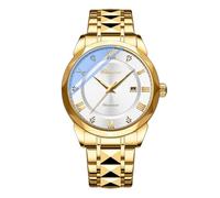 OIDEA Orologio da polso da uomo in oro con data: orologio al quarzo da uomo con calendario, lancette luminose, classico, cinturino in acciaio inox, elegante regalo per uomini, amici, papà, fratello