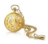OIDEA Orologio da tasca meccanico automatico: orologio da tasca con ingranaggi dorati e numeri romani, quadrante rotondo, orologio da tasca con catena appesa, collana regalo per uomini e donne