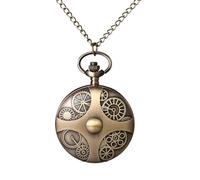 Oidea Orologio da taschino vintage: Steampunk con ingranaggi in rilievo, quadrante con numeri arabi, analogico, al quarzo, orologio da tasca con catena, regalo di laurea, Natale, compleanno, bronzo