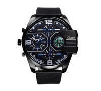OIDEA Orologio Uomo Analogico Sportivo: Orologi con Quadrante Grande e 3 Movimenti 3 Fusi Orari Cinturino in PU - Regalo Compleanno Natale Casual Blu