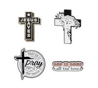 OIDEA Spille smaltate cristiane: set di 4 spille a forma di Gesù con croce e versi biblici in metallo per giacche, zaini, cappelli, accessori religiosi da collezione, regali di fede ispiratrice