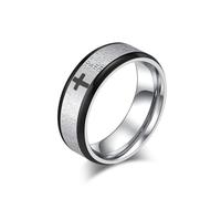 OIDIMS Anello a croce con preghiera del Signore da 8 mm, in acciaio inox, nero e argento, da uomo, anello biblico, lucido, cristiano, Gesù, preghiera, fede, religioso, Natale, comodo, adatto per