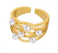 OIDIMS Anello da donna con perle ondulate, con perline, alla moda, regalo per sua mamma, compleanno, anniversario, ipoallergenico, in acciaio inossidabile, non sbiadisce, taglia 7, Metallo, Nessuna