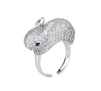 OIDIMS Anello di lusso con diamante CZ coniglio per le donne squisito scintillante cristallo rosa dichiarazione impilabile animale coniglietto aperto anelli espandibili avvolgere pollice dito fascia