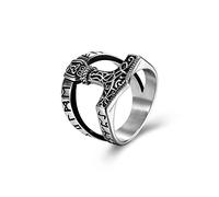 OIDIMS Anello vichingo norvegese da uomo in acciaio inox con martello di Thor, anello punk alla moda per uomini e donne, gioielli gotici da guerriero Valknut, regalo personalizzato per la festa del