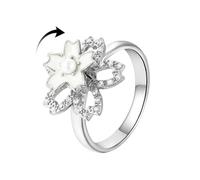 OIDIMS Delicato fiocco di neve Spinner Fidget Anello aperto per le donne Cubic Zirconia Cristallo Fiore Ansia Ruotare Stress Relief Finger Wedding Band Regolabile Stacking Ring Delicato Rotante