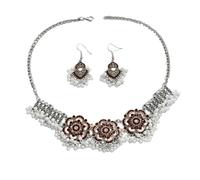 OIDIMS Set di gioielli alla moda con fiore in cristallo bohémien, orecchini pendenti con strass rossi, collana tradizionale Bollywood con nappa, grosso, boho, retrò, etnico, tribale, ciondolo antico