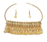OIDIMS Set di gioielli con nappe a forma di moneta extra grande, stile indiano, Bollywood, vintage, Maang Tikka, orecchini e collana esagerati bohémien, accessori di abbigliamento tradizionali