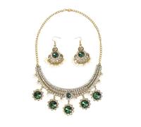 OIDIMS Set di gioielli indiani in cristallo, stile bohémien, tradizionale collana etnica in oro ossidato, con pendente a forma di margherita, orecchini con nappa, girocollo, tribale, bollywood, jhumka