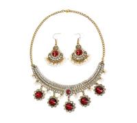 OIDIMS Set di gioielli indiani in cristallo, stile bohémien, tradizionale collana etnica in oro ossidato, con pendente a forma di margherita, orecchini con nappa, girocollo, tribale, bollywood, jhumka