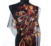 OIFAODAO, Abito da Sposa con Paillettes Ricamate a Forma di Fenice, Piume di Pavone, Maglia Nera, Applique, Finiture in Pizzo, Patch for Cucire, Fai da Te,Toppe da Cucire(Blu)