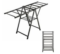 OIFAODAO Appendiabiti estraibile， Stendibiancheria da Terra, Pieghevole a 18 Livelli con Ali di Gabbiano Regolabili in Altezza(Basic,140cm black)