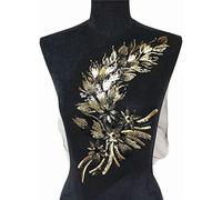 OIFAODAO, Applique Net Trim Cucito Colletto in Tessuto Patch Motivo Abito da Sposa Sposa Artigianato Fai-da-Te,Toppe da Cucire(Black Gold)