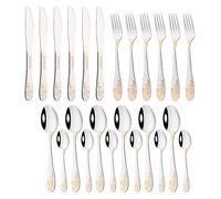 OIFAODAO Assemblaggio da tavola, Set di Posate in Argento, 24 Pezzi, Set in Acciaio Inossidabile Lusso, con Fiori, Kit stoviglie in bronzato, Coltello da Bistecca, forchetta, cucchiaino tè