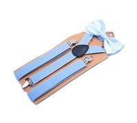 OIFAODAO， Bretelle in Poliestere Set di Cravatte Donna da Uomo Farfalla Clip-On a Y Elastiche Donna Regolabili Colore Solido,Bretelle da Uomo(Light Blue)