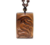 OIFAODAO, Collana con ciondolo volpe a nove code di ossidiana for uomo e donna,Collana in ossidiana