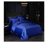 OIFAODAO, Copripiumino blu in seta di gelso alta qualità al 100%, entrambi i lati in naturale, 1 copripiumino e 2 federe,Il cotone egiziano(B,FLAT BED SHEET-QUEEN 4PCS)