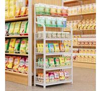 OIFAODAO, Espositore for vendita al dettaglio di snack a 4 strati e 5 con 10 ganci, cestello portaoggetti for dispensa farmacia,Scaffale per l'esposizione delle merci(White,4 Tier 50x27x146cm)