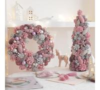 OIFAODAO, Ghirlanda di Natale e Albero in Confezione da 2, Ghirlanda Artificiale Rosa con pigne, realistica for la Parete della Porta casa o Festa Nozze ，Ghirlanda Natalizia