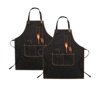 OIFAODAO Grembiuli da lavoro, 2 pezzi grembiule da cuoco con tasche regolabile bretelle unisex in denim for casa cucina giardino arte pittura blu(Black)