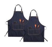 OIFAODAO Grembiuli da lavoro, 2 pezzi grembiule da cuoco con tasche regolabile bretelle unisex in denim for casa cucina giardino arte pittura blu(Blue)