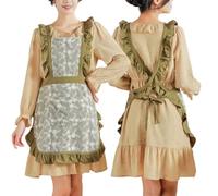 OIFAODAO Grembiuli da lavoro, Grembiule da cuoco for donna, grazioso grembiule in pizzo di cotone in stile giapponese coreano incrociato sul retro con tasche, giallo(Green)