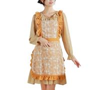 OIFAODAO Grembiuli da lavoro, Grembiule da cuoco for donna, grazioso grembiule in pizzo di cotone in stile giapponese coreano incrociato sul retro con tasche, giallo(Yellow)