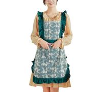 OIFAODAO Grembiuli da lavoro, Grembiule da cuoco for donna, grazioso grembiule in pizzo di cotone in stile giapponese coreano incrociato sul retro con tasche, giallo(Blue)