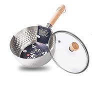 OIFAODAO, padella in acciaio inox Pentola for salsa al latte in, casseruola martellata con coperchio in vetro e manico in legno massello,Pentole e padelle in acciaio inox(18cm/7in)