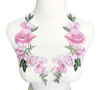 OIFAODAO, Ricamo Fiore Rosa Patch Distintivo Cucito Tessuto Finiture Motivo Abito da Sposa Nuziale Fai da Te Applique Artigianale,Toppe da Cucire(Roze)