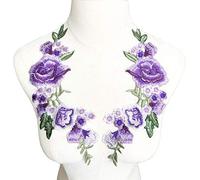 OIFAODAO, Ricamo Fiore Rosa Patch Distintivo Cucito Tessuto Finiture Motivo Abito da Sposa Nuziale Fai da Te Applique Artigianale,Toppe da Cucire(Purple)