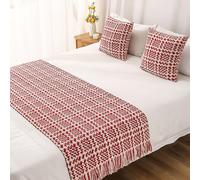 OIFAODAO, Runner da letto moderni super king size, sciarpa for hotel for i piedi del e sciarpe comodi lisci in maglia tinta unita ，Gonna letto(Red,140x180cm for 120cm Bed)