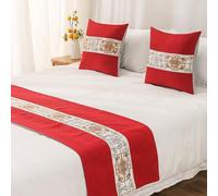 OIFAODAO, Tappeto runner da letto for king size, sciarpa moderna for hotel con ricamo for Runner e sciarpe comfort liscio tinta unita ，Gonna letto(Red,48 * 240cm for 180cm Bed)