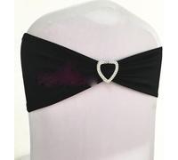 OIFAODAO, Telai for sedie, 50 Pezzi SWwedding Chair Bow Sash Fascia Elastica for Sedia in Spandex con Fibbia a Cuore for la Decorazione di Eventi di Hotel,Fasce per sedie(Black)