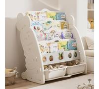 OIFJROIW Libreria per Bambini con 2 Contenitori per Giocattoli Scaffale per Libri per la Cameretta dei Più Piccoli Libreria Montessori per Camera da Letto, Soggiorno(Weiß,27.9 * 15.7 * 30.7in)