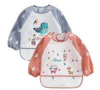 OIGWBPH 2pcs Bavaglino impermeabile con maniche bavaglino svezzamento bavaglino maniche lunghe grembiule pappa grembiule adatto per bimbi 0-36 mesi che giocano dipingono e mangiano