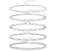 OIGWBPH 5 pezzi Set bracciale da donna, catena bracciali da donna, acciaio inossidabile da donna, Twist ro Zag, catena braccialetti regolabile, CZ fantasia, argento da donna, fantasia impermeabile