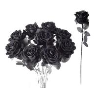 OIGWBPH 8 Pcs Rosa Nera Finte in Seta Artificiale, Bouquet Fiori Finti di Rosa con Steli Lunghi, Rose Nere Artificiale per Composizioni di Nozze Casa Giardino Partito Decorazioni Floreali