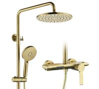 OihPaw Colonna Doccia con Miscelatore,Soffione Doccia 260 mm,Kit Doccia | Colonna Doccia Oro con Doccetta 3 Getti,Cascata per Vasca,Miscelatore Doccia Esterno in Ottone,Asta Doccia Regolabile