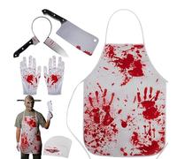 Oiieco Costume di Halloween da macellaio, costume di Halloween per adulti, grembiule insanguinato coltello fascia adesivi, festa di Halloween celebrazione horror sanguinante novità grembiule vestito