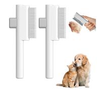 Oiieco Set di 2 pettini per cani e gatti, per rimuovere peli di animali domestici, pulci e gatti, con pulsante di rilascio, per spargere grovigli e rimuovere peli sciolti, bianco